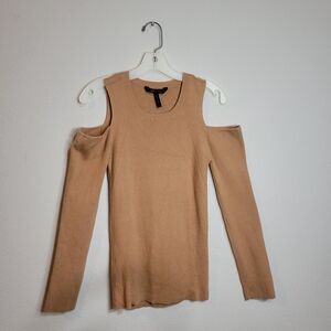 BCBGMaxAzria Tan Long Sleeve Cut Out Blouse